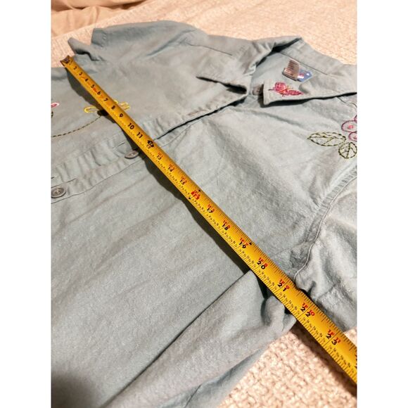 Cre8ions Linen Butterfly Embroidered Button Shirt XL Pastel Cottagecore Top Art - Picture 5 of 7